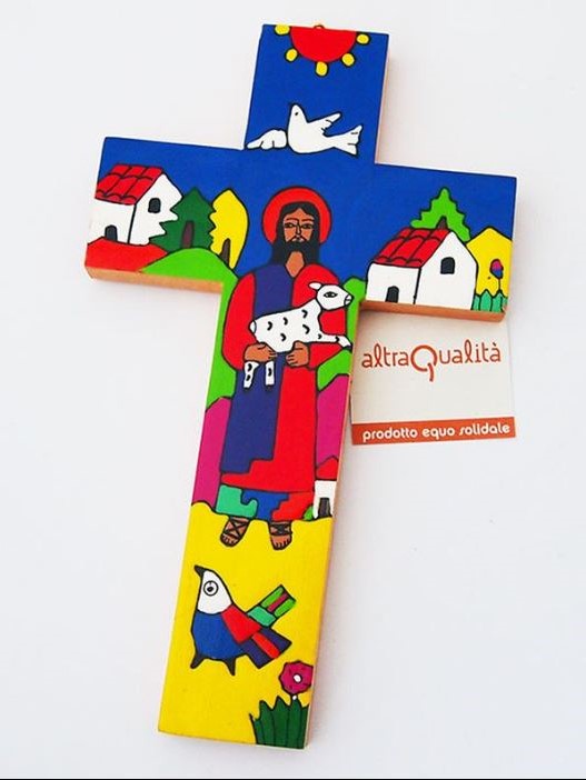 Croce in legno dipinta del Cristo Buon pastore