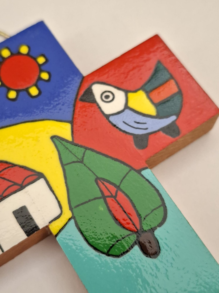 Croce in legno, croce dipinta fantasia paesaggio