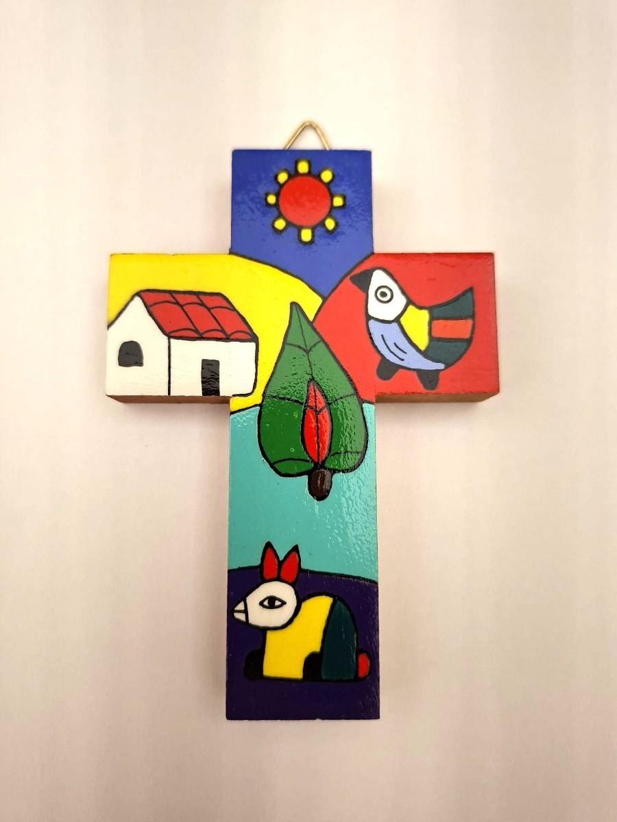 Croce in legno, croce dipinta fantasia paesaggio