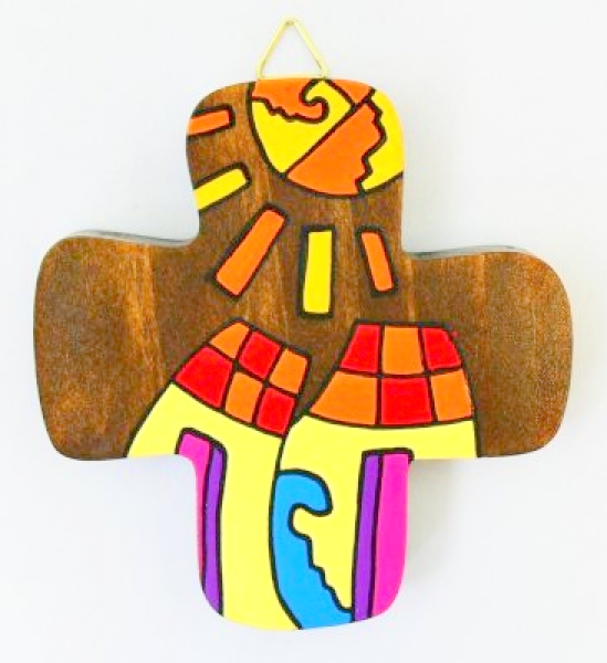 Croce in legno dipinta a mano