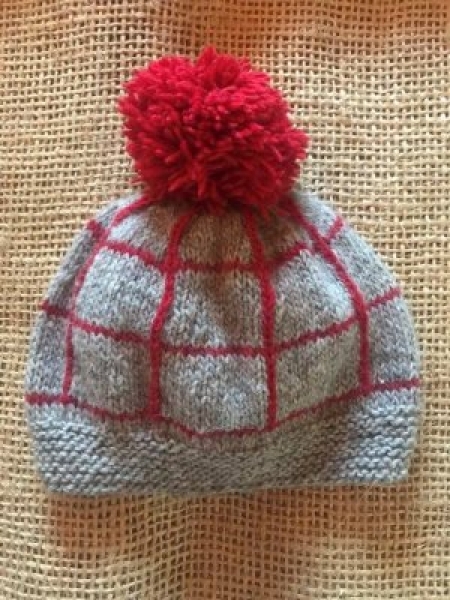 Berretto in Lana di alpaca con pon pon grigio chiaro e rosso