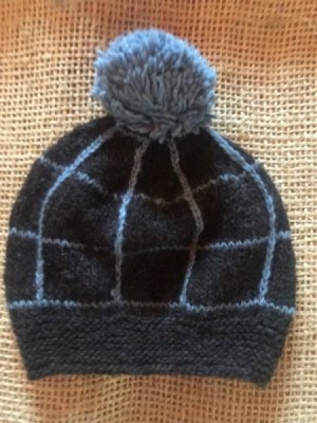 Berretto in Lana di alpaca con pon pon grigio scuro e celeste