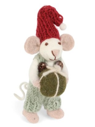 Decorazioni natalizie in feltro TOPO con REGALO verde