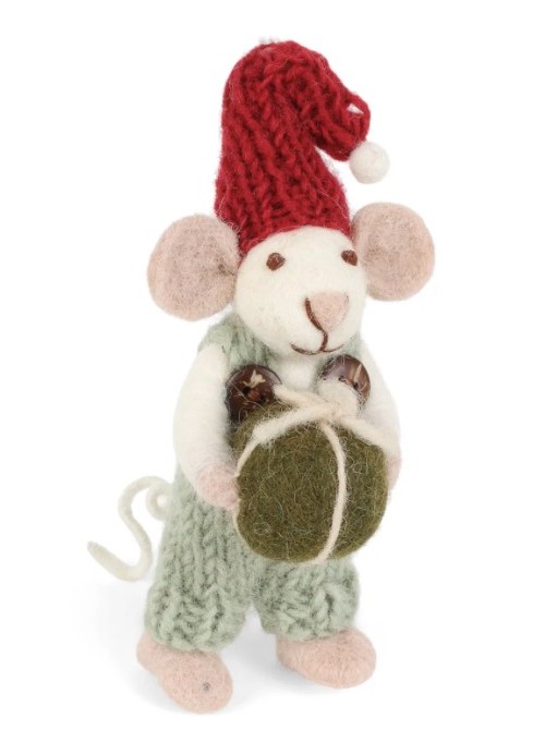 Decorazioni natalizie in feltro TOPO con REGALO verde