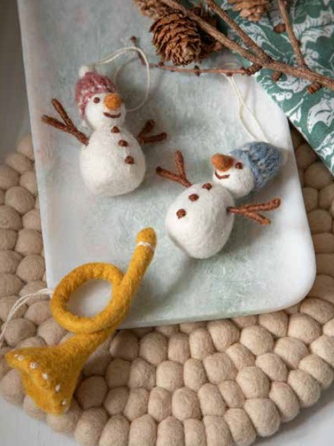 Decorazioni natalizie in feltro 3 Pupazzi di neve