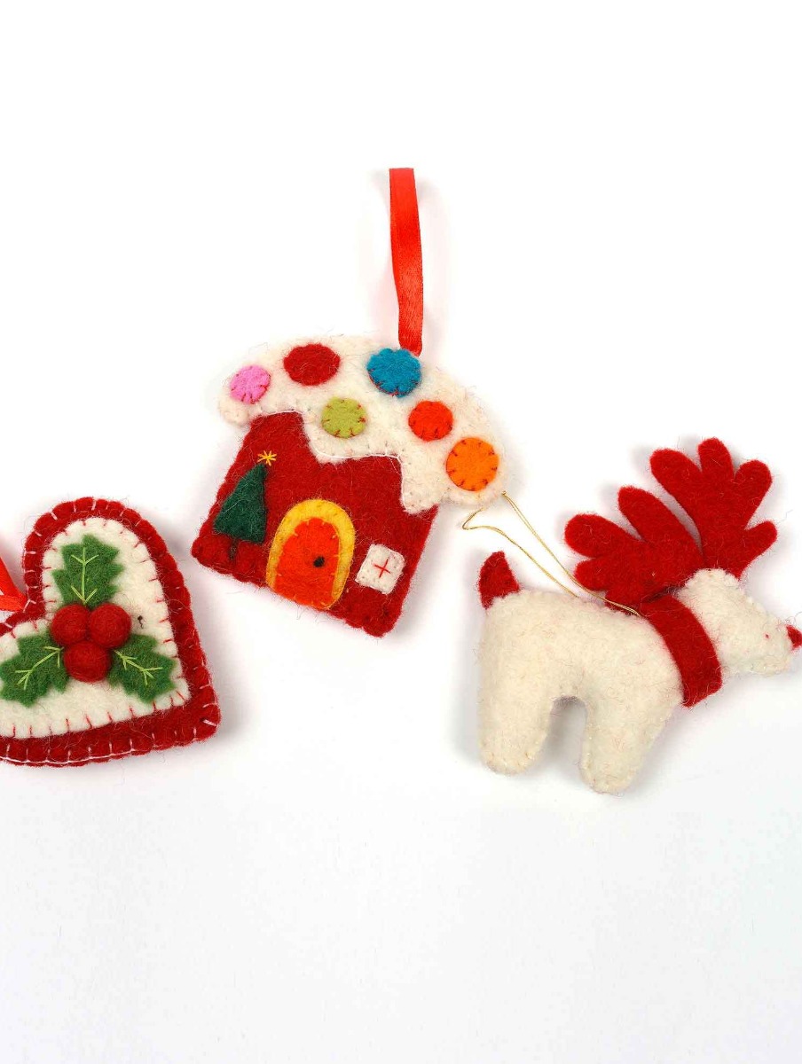 Decorazioni per l'albero di Natale in feltro rosso e bianco