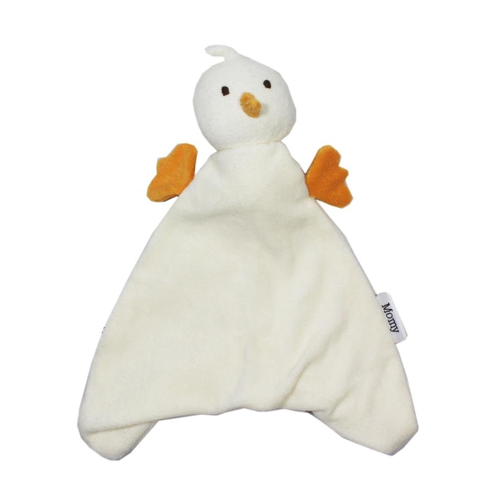 Doudou bambola per Neonati in cotone biologico BIRD Bianca arancio