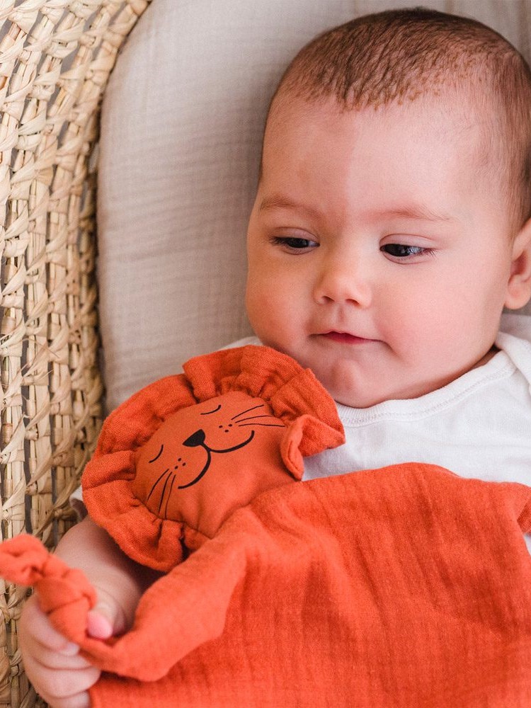 Doudou per neonati in cotone biologico Leone arancione