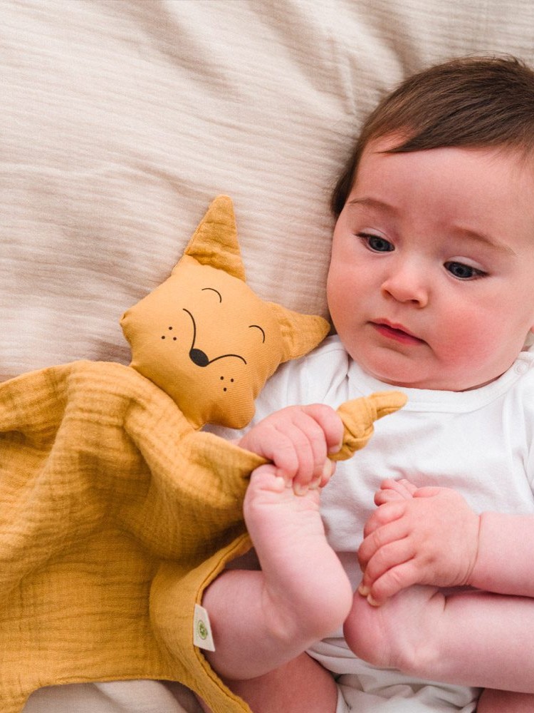 Doudou per neonati in cotone biologico Volpe gialla.