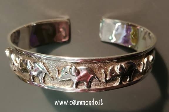 Bracciale in Argento con decorazione elefanti 14mm regolabile