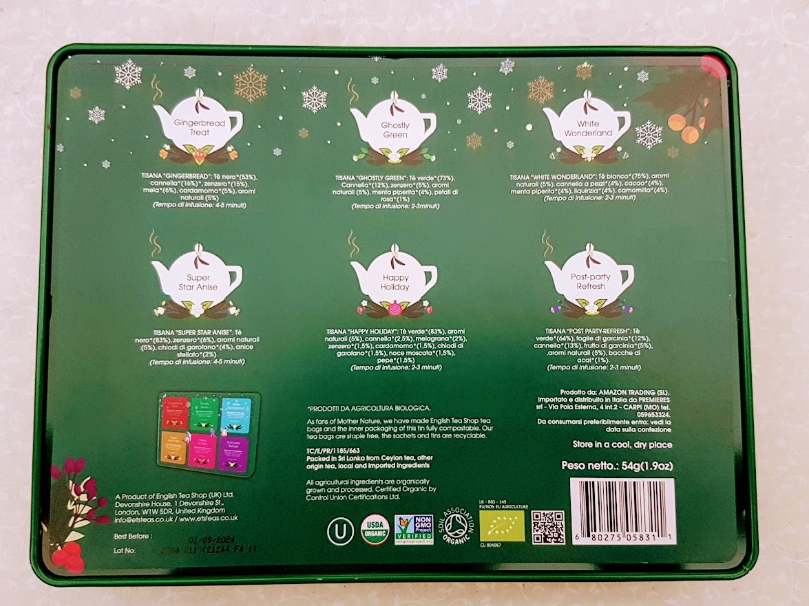 I tè e le tisane presenti in questa scatola