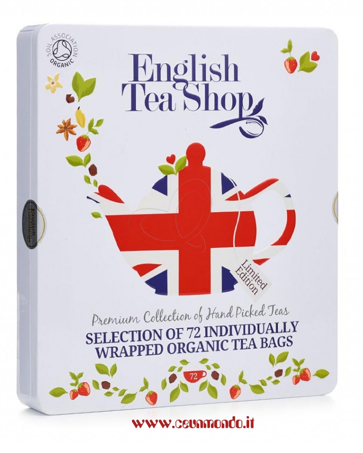 Scatola in latta con selezione di 9 tè assortiti PREMIUM COLLECTION 72 filtri ENGLISH TEA SHOP