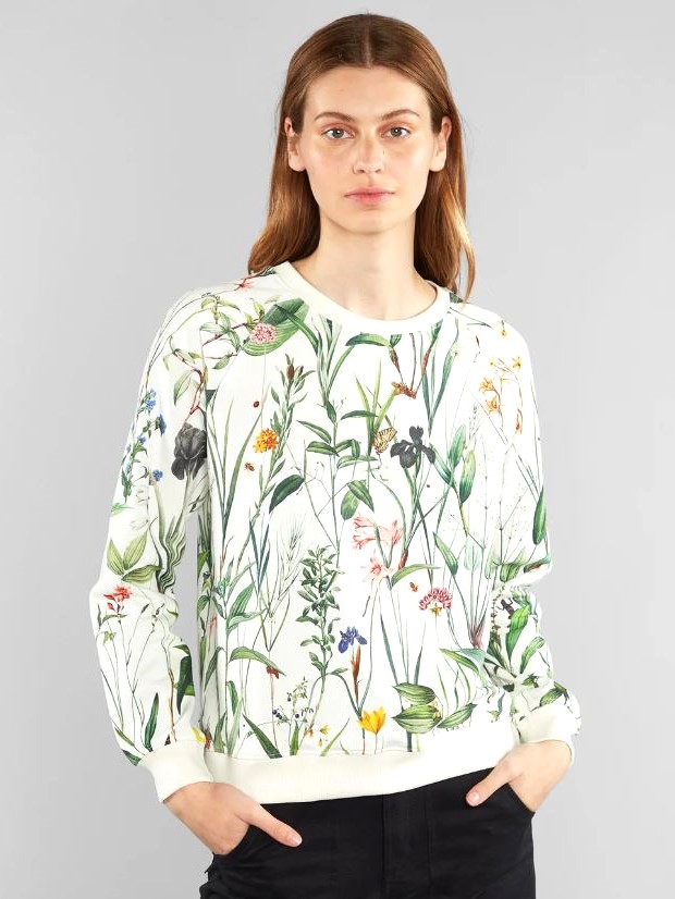Felpa donna cotone organico Ystad Flower Field bianca