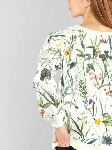 Felpa donna cotone organico Ystad Flower Field bianca
