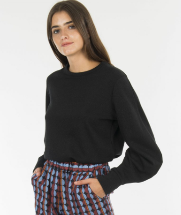 Blusa felpa donna girocollo in cotone con maniche ampie PICASSO - nero con lurex - Progetto Quid