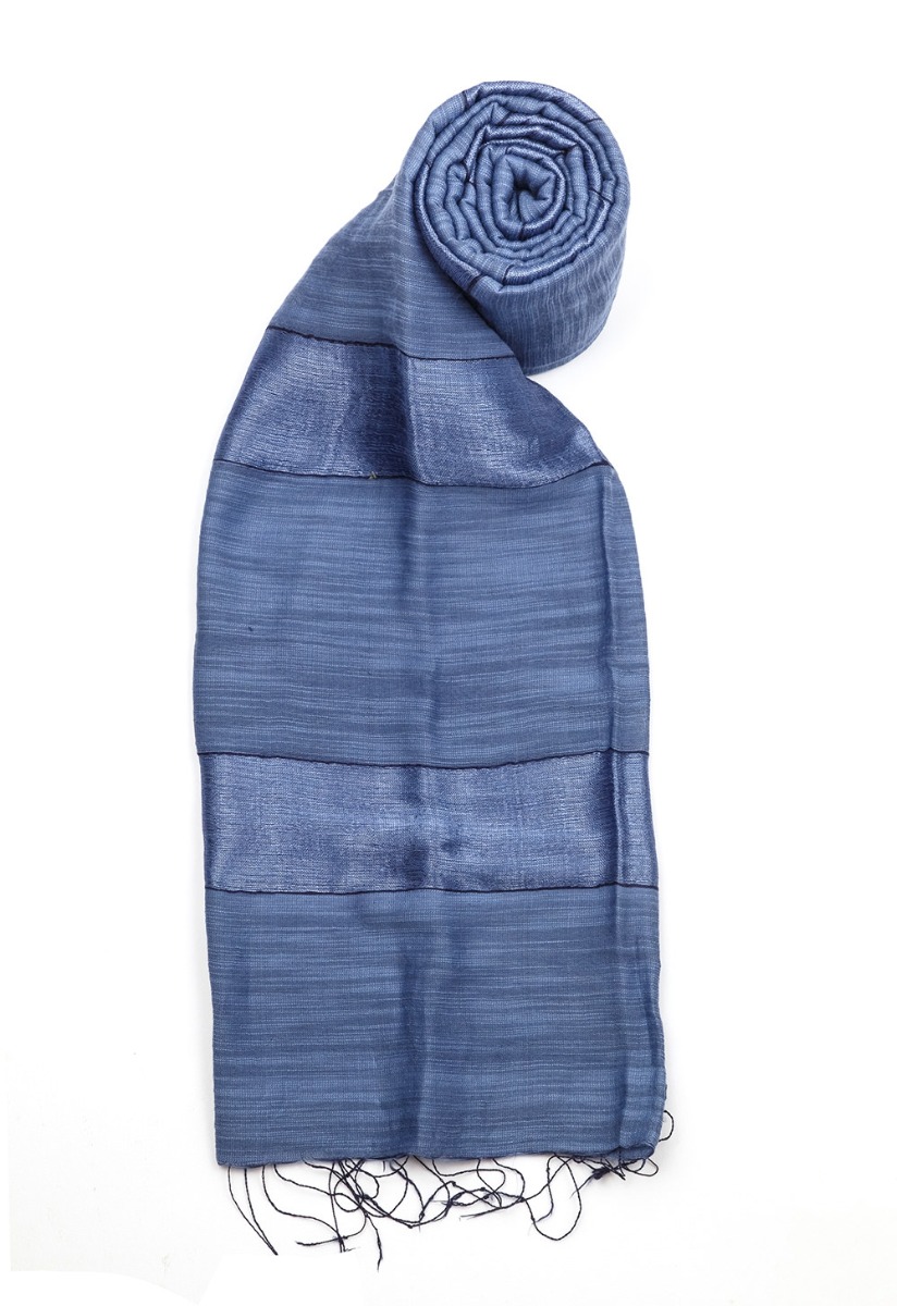 Foulard seta, foulard Royal Blue, cotone seta Thuy tinta unita righe