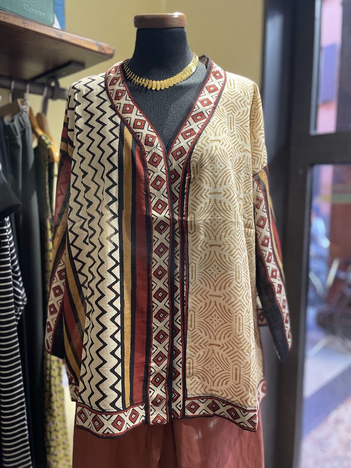 Giacca donna a kimono Terracotta nero - Trame