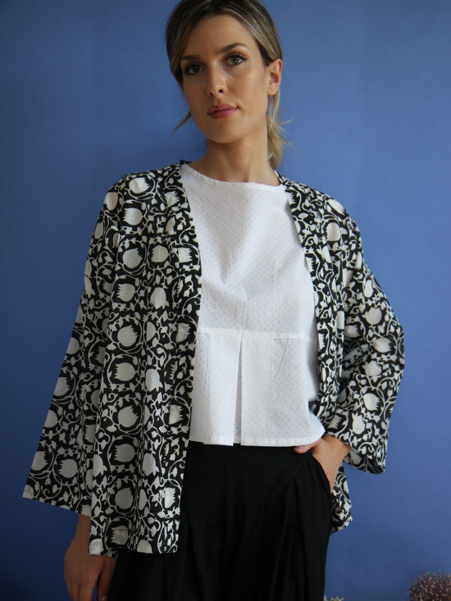 Giacca donna a kimono Bianco nero - Trame