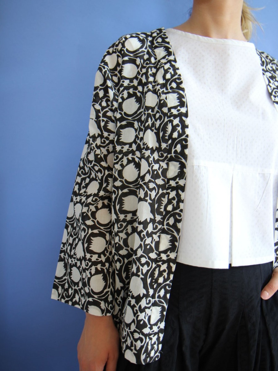 Giacca donna a kimono Bianco nero - Trame
