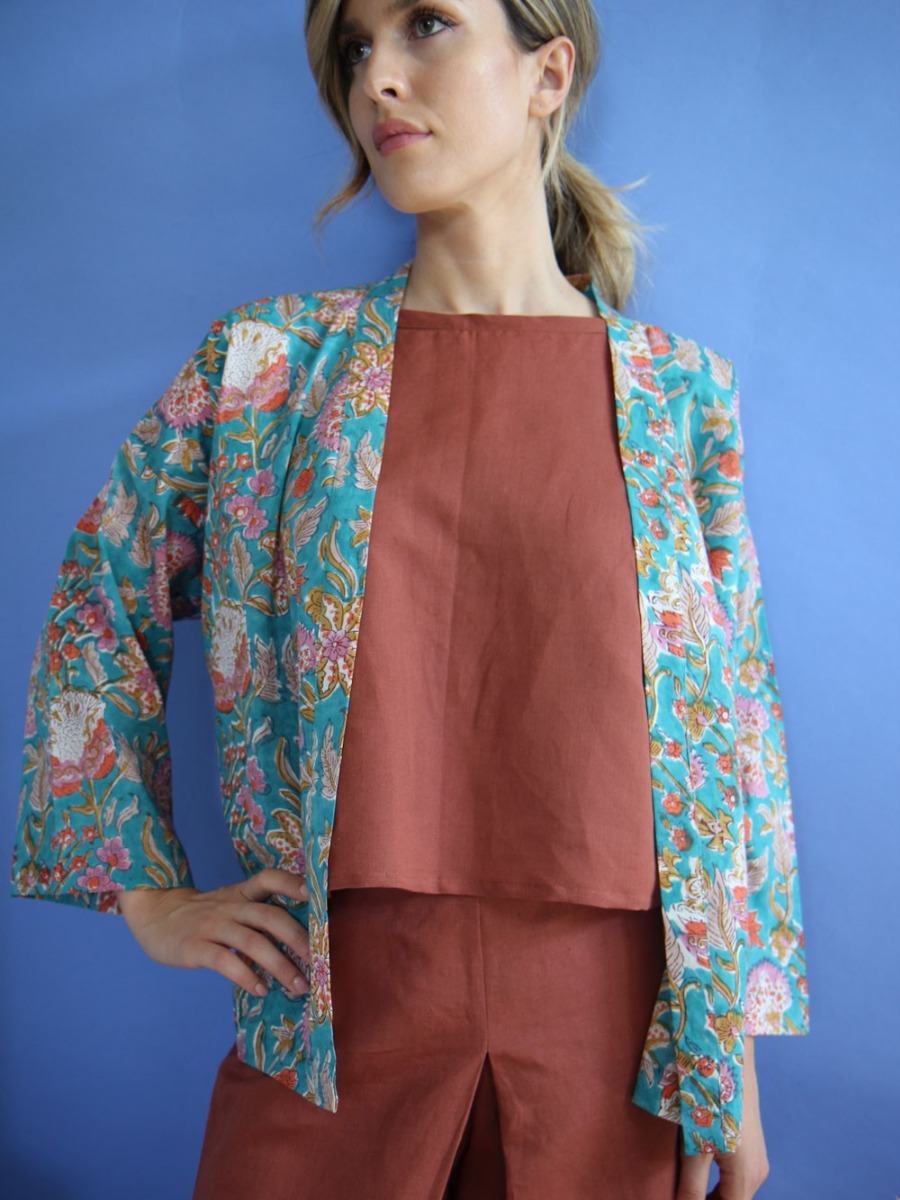 Giacca donna a kimono Prato fiorito - Trame