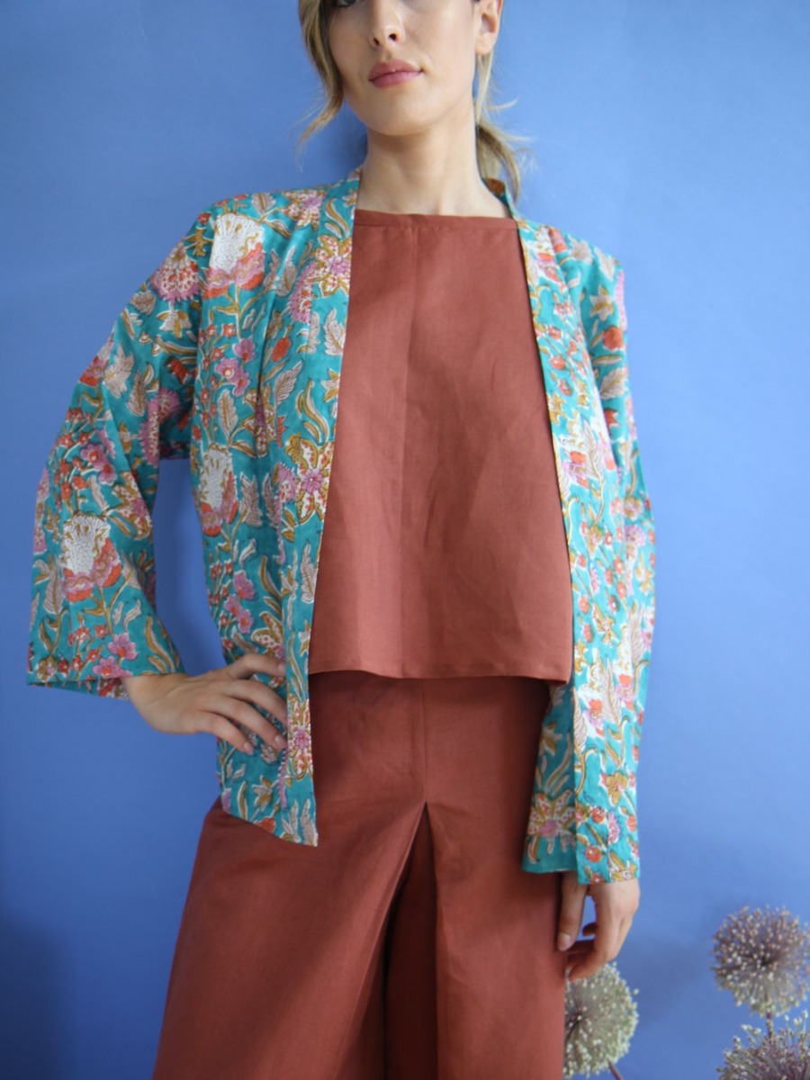 Giacca donna a kimono Prato fiorito - Trame
