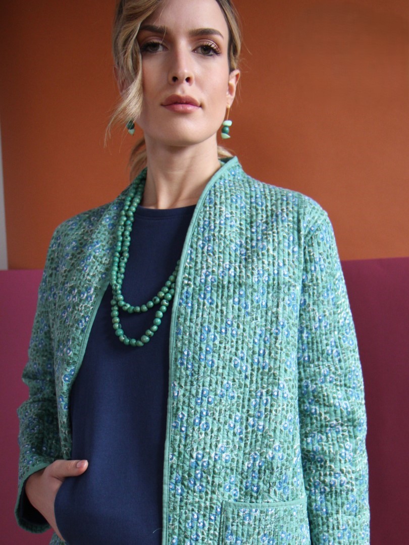 Giacca trapuntata donna a kimono Verde acqua - Trame