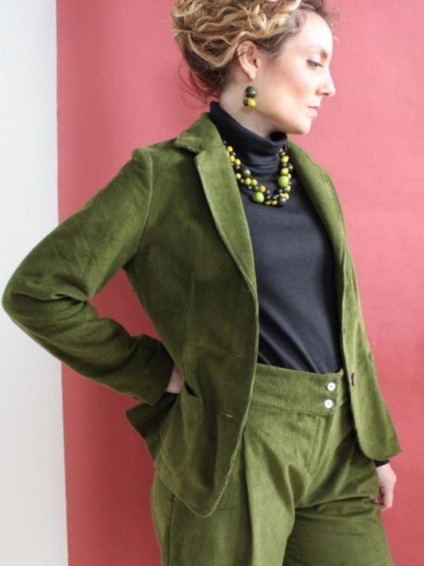 Giacca in velluto donna, a coste Kajal Verde