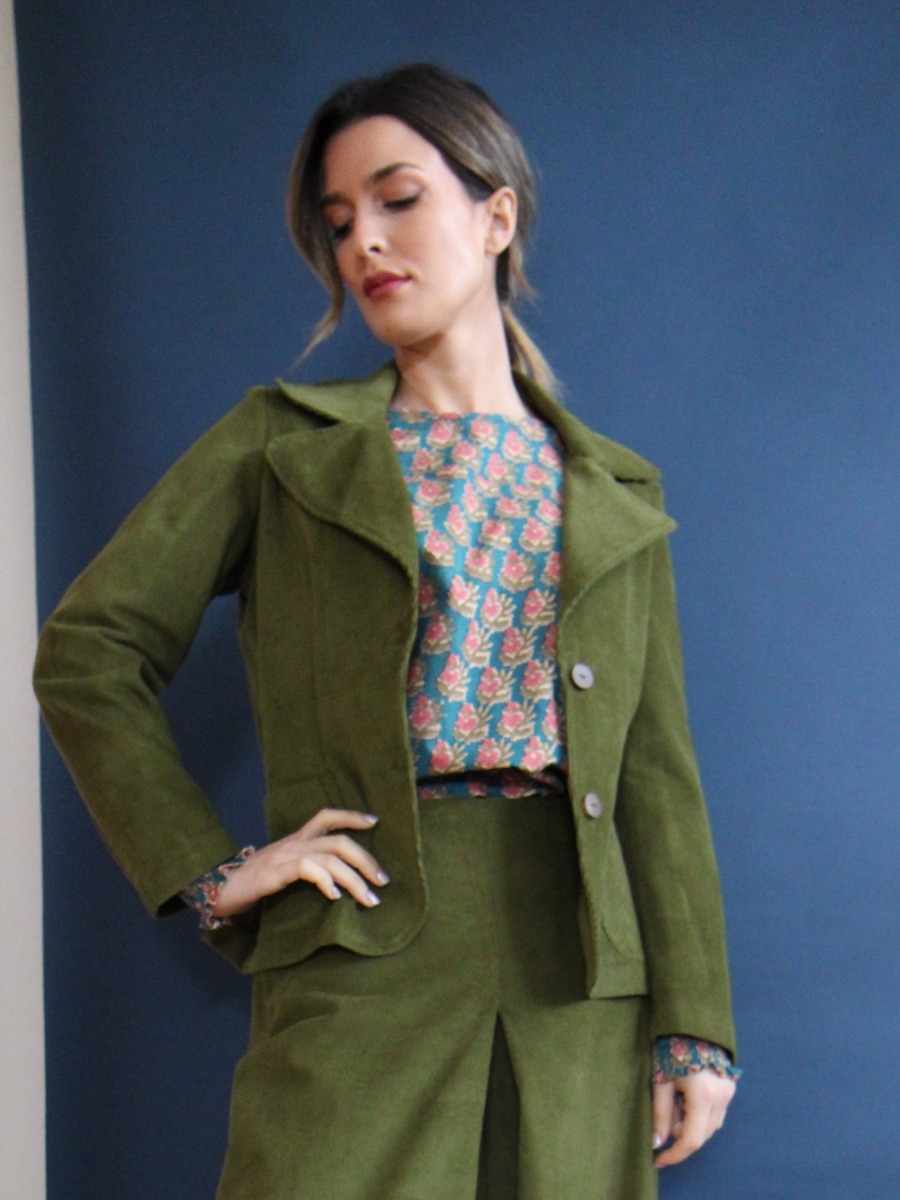 Giacca in velluto donna a coste verde ELOISA - Trame