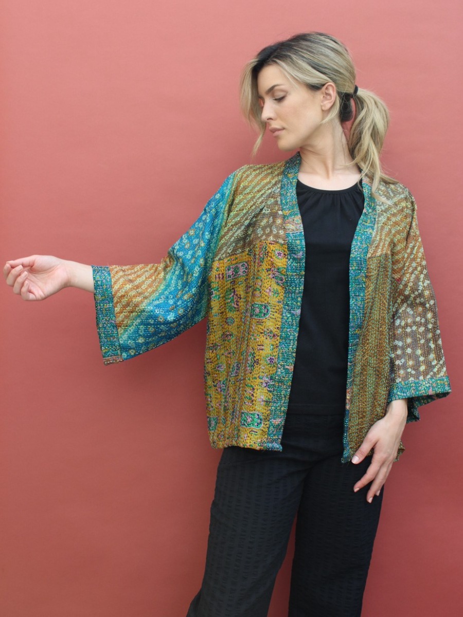 Giacca donna a kimono seta ricamata - Trame