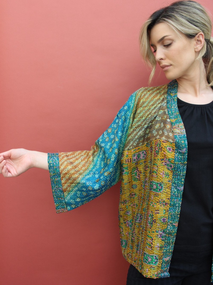 Giacca donna a kimono seta ricamata - Trame
