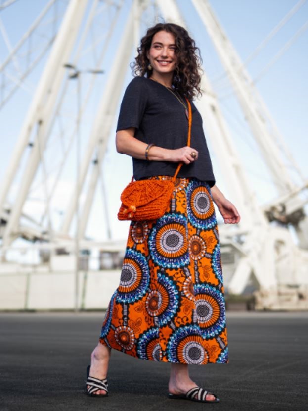 Gonna lunga fantasia africana arancio Luna - Progetto Quid