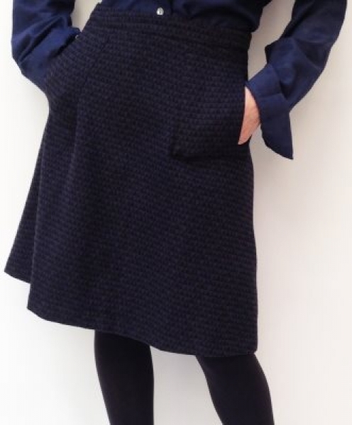 Gonna svasata in cotone jacquard Raya color Nero Blu