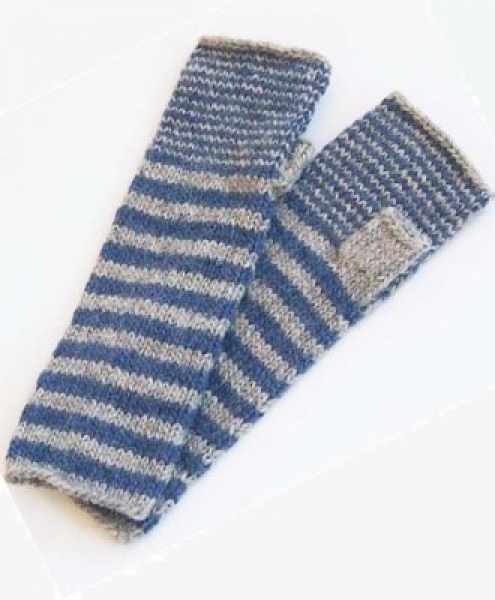 Guanti senza dita in Lana di alpaca righe Azzurro grigio