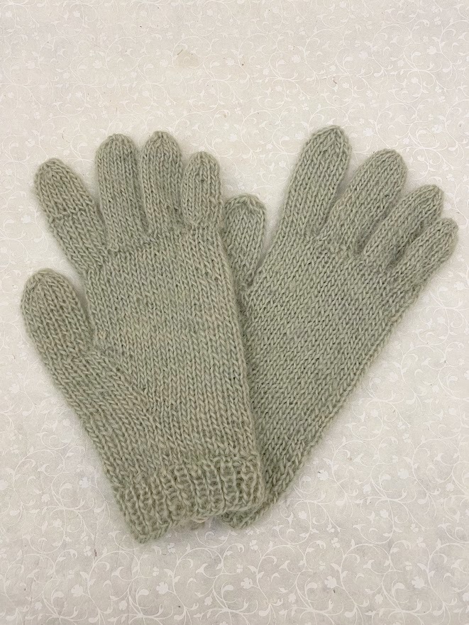 Guanti in lana fatti a mano 5 dita Verde giada
