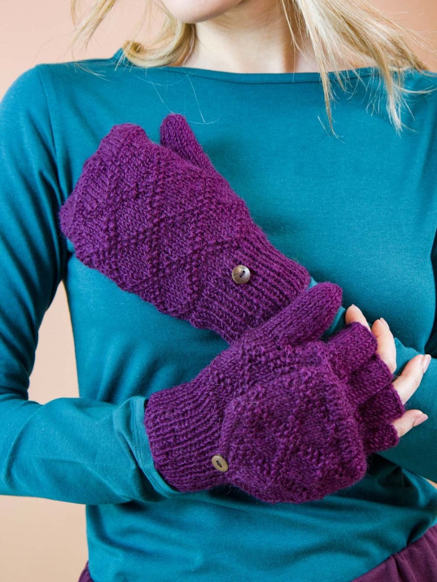 Guanti senza dita con cappuccio, fatti a mano Viola Rubina