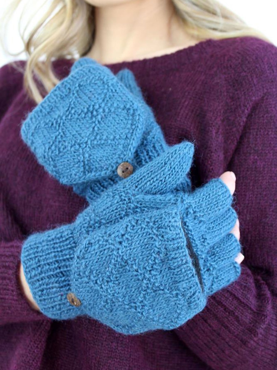 Guanti senza dita, fatti a mano Blu Rubina