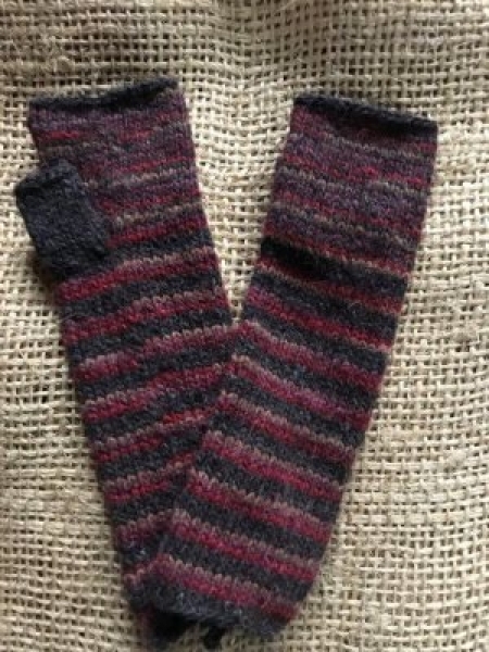 Guanti lunghi senza dita in Lana di alpaca righe Porpora grigio scuro