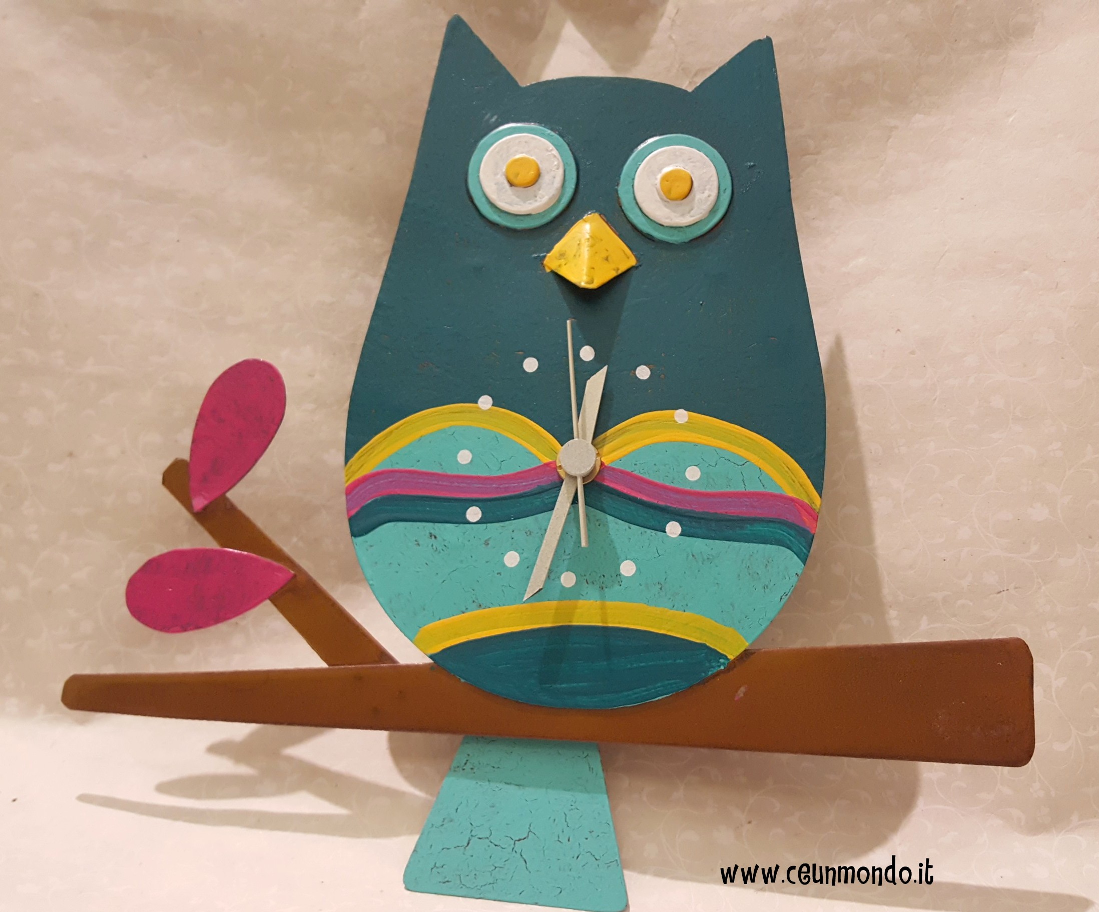 OROLOGIO da parete GUFO verde e fuxia