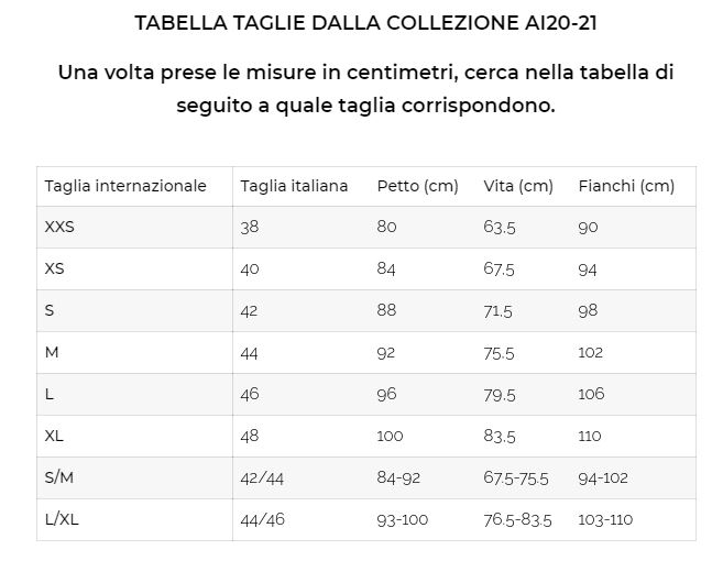 Guida taglie Progetto Quid