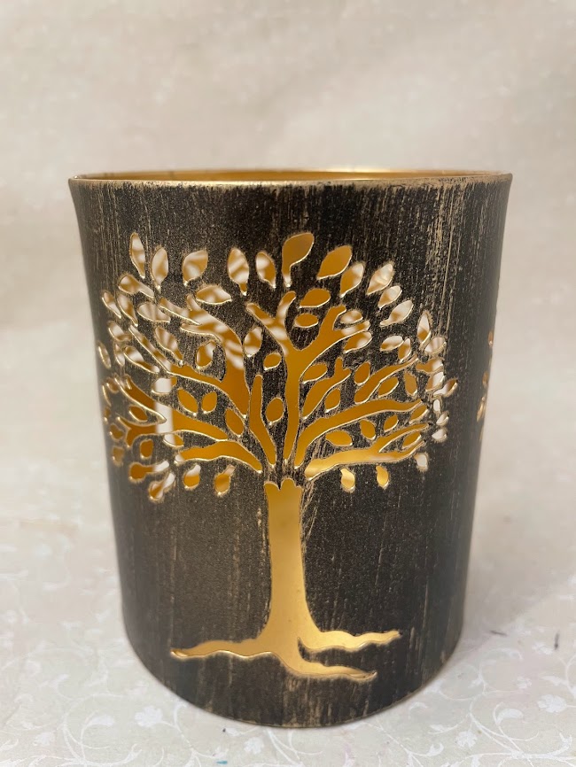 Lanterna portalume in metallo bronzo con albero