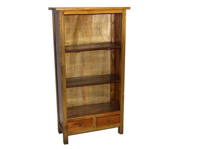 Libreria in legno sostenibile con tre ripiani e due cassetti