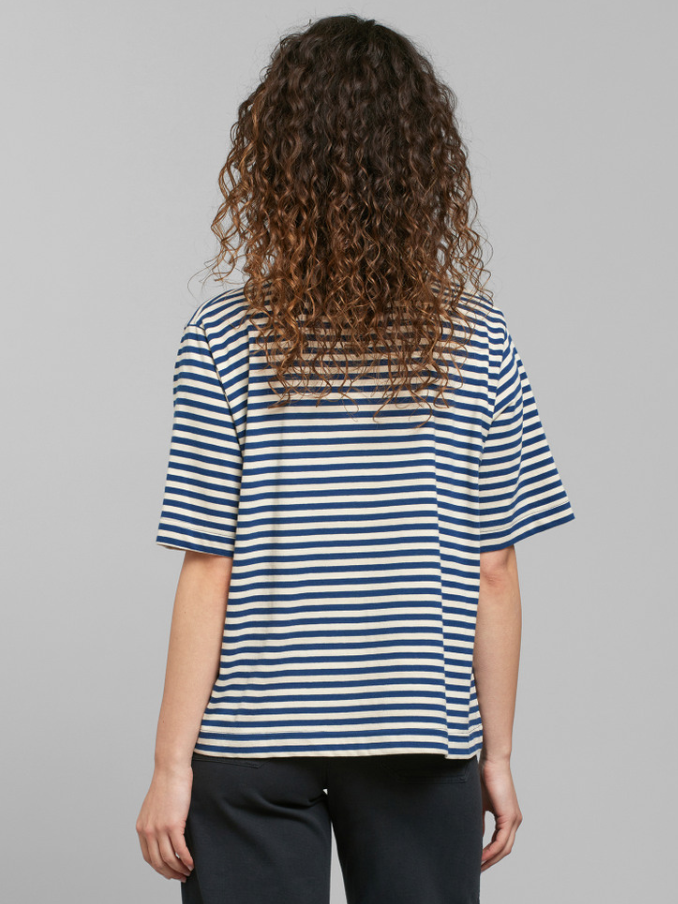 Maglia cotone organico Vadstena righe blu avorio donna Dedicated