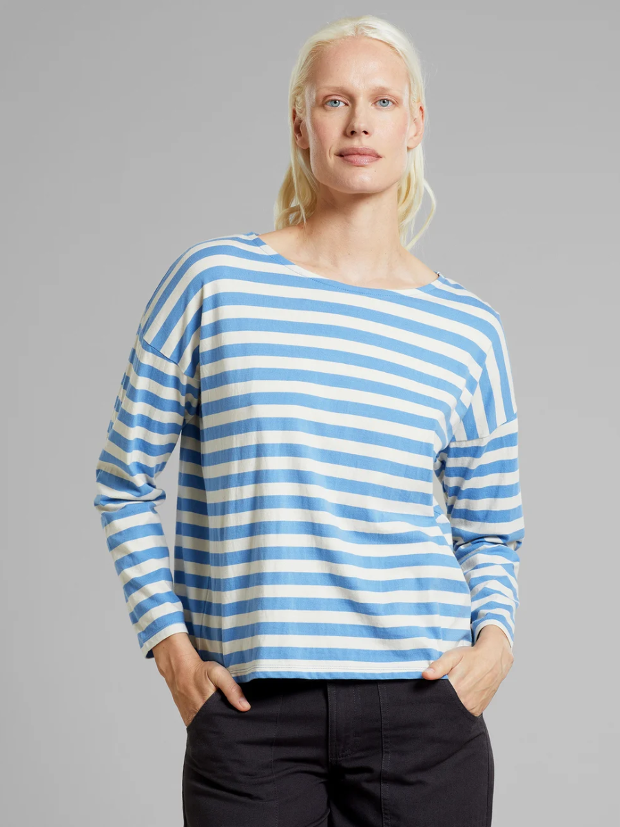 Maglia cotone organico Umledal righe celeste avorio donna Dedicated