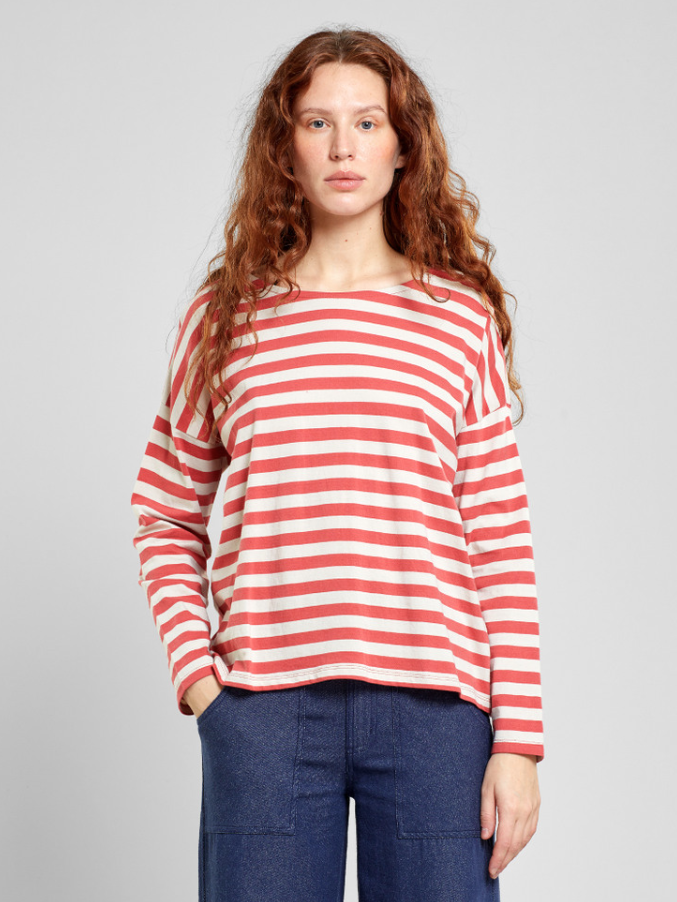 Maglia cotone organico Umledal righe rosso avorio donna Dedicated