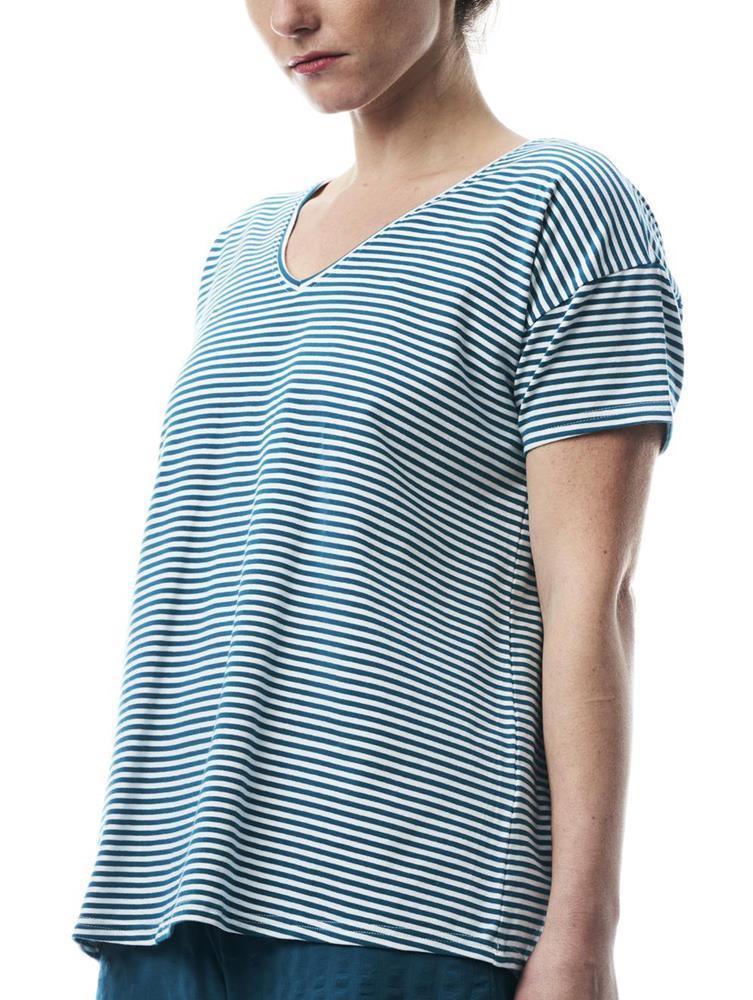 Maglia a righe in cotone organico Verde pavone bianco Tulsi On Earth