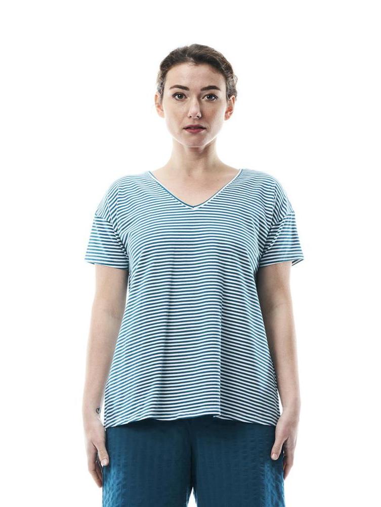 Maglia a righe in cotone organico Verde pavone bianco Tulsi On Earth