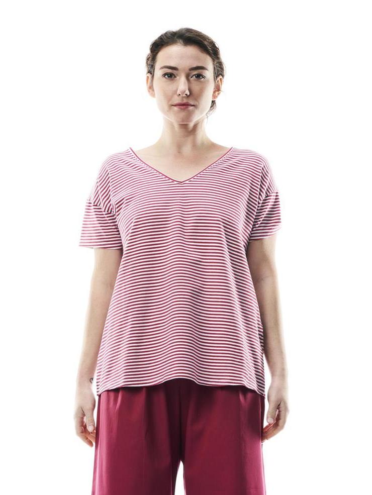 Maglia a righe in cotone organico Verde pavone bianco Tulsi