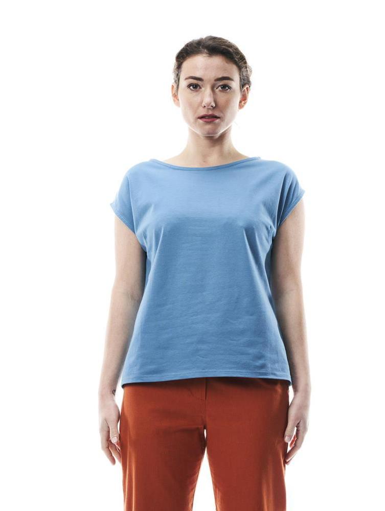 Maglia azzurra in cotone organico senza maniche Alessia On Earth