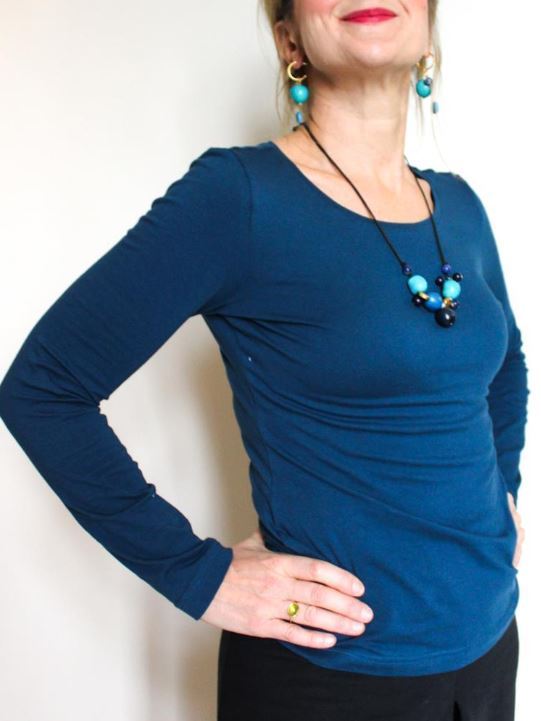 Maglietta blu donna in cotone organico Charlotte - Trame, equosolidale.