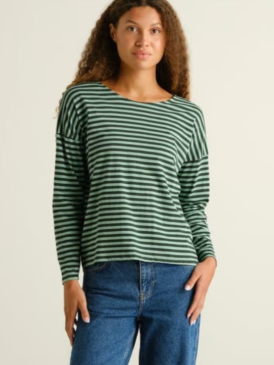 Maglia donna Humledal righe Green cotone bio